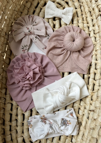 Zestaw turbanów i opasek dla dziewczynki newborn3