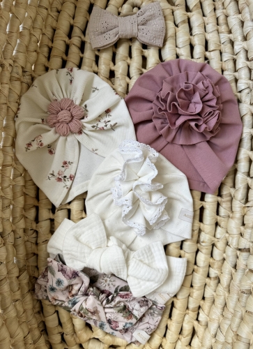 Zestaw turbanów i opasek dla dziewczynki newborn5