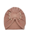 Jesienny, welurowy turban kokarda pompon pastel