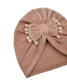 Jesienny, welurowy turban kokarda pompon pastel