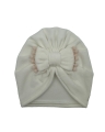 Jesienny, welurowy turban kokarda pompon ecru