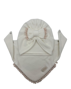 Zestaw jesienny, welurowy turban + chusta ecru pompons