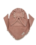 Zestaw jesienny, welurowy turban + chusta pastel pompon