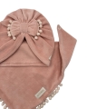 Zestaw jesienny, welurowy turban + chusta pastel pompon