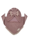 Zestaw jesienny, welurowy turban + chusta pastel brudny róż