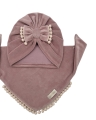 Zestaw jesienny, welurowy turban + chusta pastel brudny róż