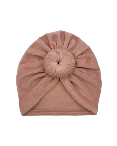 Jesienny turban donut welur pastelowy róż