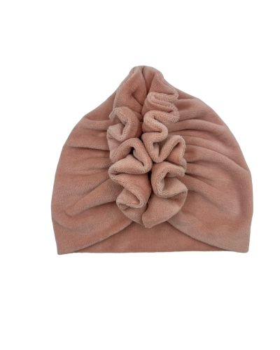 Podwójny turban falbanka welur pastelowy róż