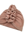 Podwójny turban falbanka welur pastelowy róż