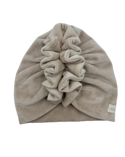 Podwójny turban falbanka welur beżowy