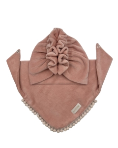 Jesienny zestaw welur turban falbanka +chusta pastel