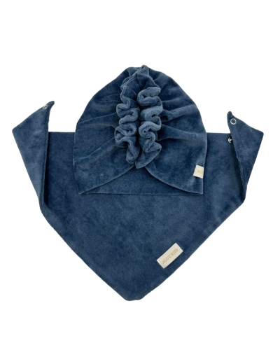 Jesienny zestaw welur turban falbanka +chusta jeans