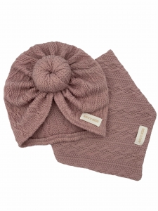 Sweterkowy zestaw turban+ chusta brudny róż 