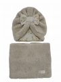 Zestaw turban kokarda baranek beżowy + różany wzór