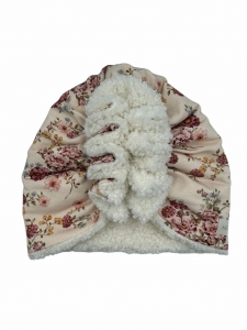 Zimowy turban falbanka kwiatowy print śmietanka