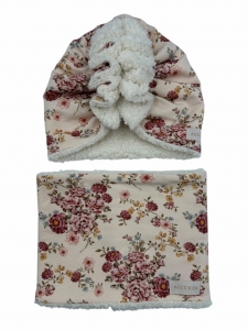 Zestaw zimowy kwiatowy print + komin ecru