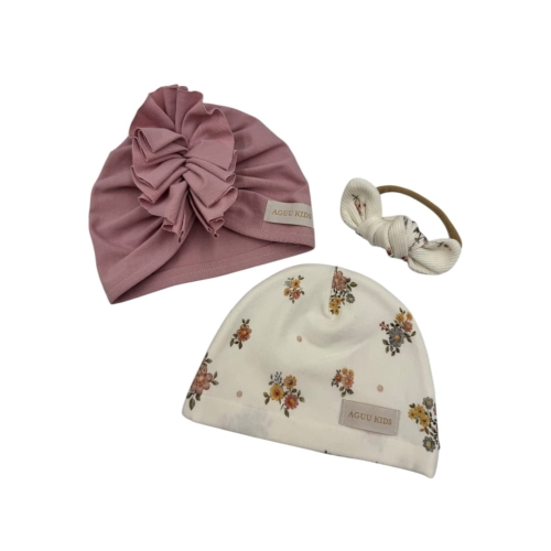 Zestaw niemowlęcy na prezent turban + czapeczka newborn3