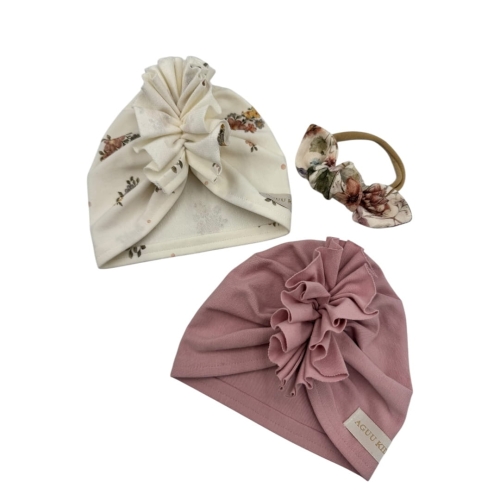 Turban dla niemowlaka zestaw dwóch sztuk+ opaska newborn10
