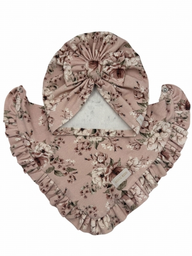 Zestaw dla dziewczynki turban kokarda + chusta kwiatowy wzór newbie
