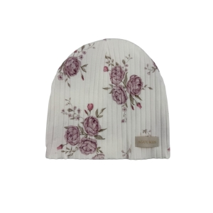 Czapka dla dziewczynki piwonie na ecru wiosna