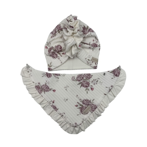 Turban falbanka + chusta z falbanką dla dziewczynki piwonie