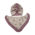 Turban falbanka + chusta z falbanką róże na różu babygirl