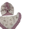 Turban falbanka + chusta z falbanką róże na różu babygirl