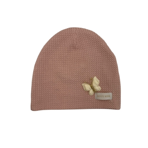 Czapka dla dziewczynki z motylkiem pastelowy róż