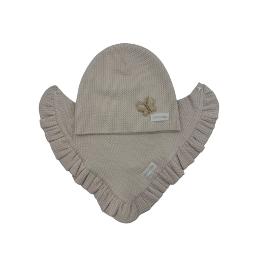 Zestaw czapka + chusta z motylkiem beżowa