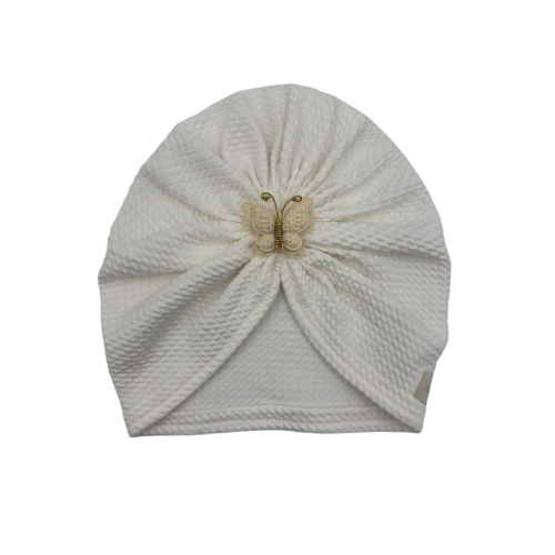 Hit wiosny turban z motylkiem śmietankowa biel