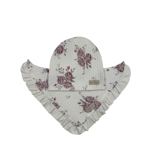 Komplet dla dziewczynki piwonie czapka+chusta