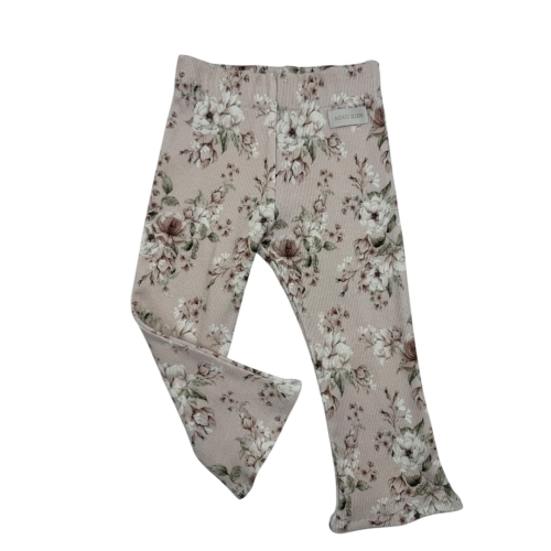 Spodnie dzwony dla dziewczynki prążek kwiaty na różu