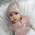 Czapka z motylem + chusta wiosna 2025 pastelowy róż