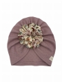 Wiosenny turban kwiatowy wzór + ażurek brudny róż babygirl