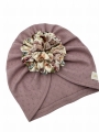 Wiosenny turban kwiatowy wzór + ażurek brudny róż babygirl
