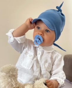 Muślinowa chusta z daszkiem wiązana 100% bawełna niebieska