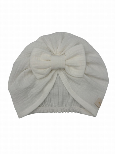Turban kokarda z muślinu w kolorze ecru