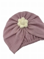 Muślinowy turban z ręcznie robionym kwiatem brudny róż