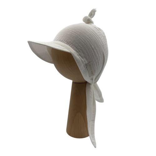 Muślinowa chusta z daszkiem wiązana w kolorze ecru