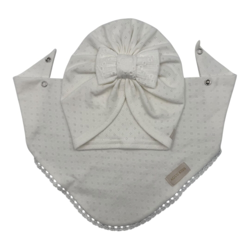 Wyjątkowy zestaw turban kokarda +chusta z koronką ecru
