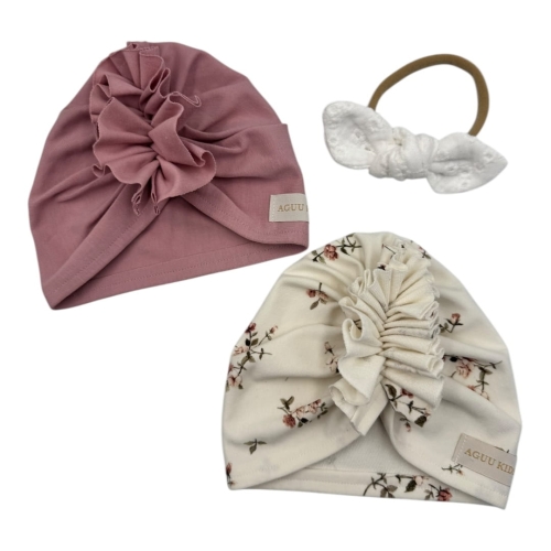 Wyjątkowy zestaw dla niemowlaka 2*turban + opaska