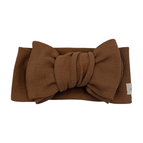 Efektowna kokarda prążek wiązana karmel