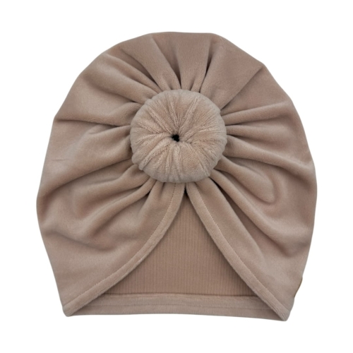 Jesienny turban z weluru beżowy