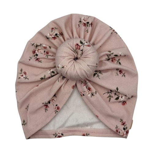 Turban donut różyczki na różu dla dziewczynki