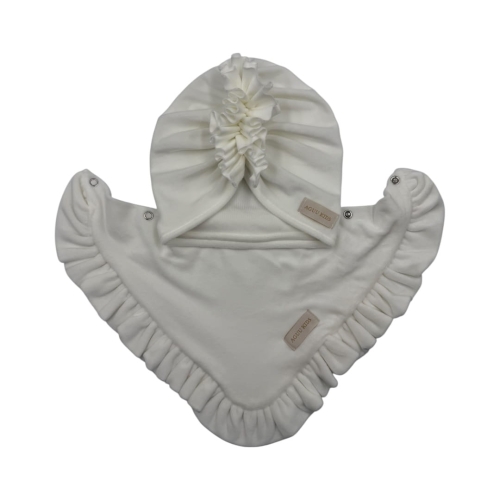 Jesienny zestaw dla dziewczynki turban falbanka+chusta ecru