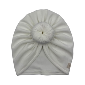 Jesienny turban z weluru śmietankowa biel 