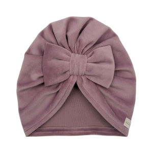 Turban dla dziewczynki kokarda welurowa brudny róż 