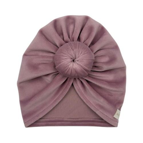 Jesienna czapka/turban welur brudny róż