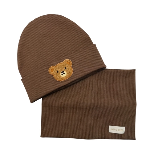 Jesienny zestaw czapka z kominem miś czekoladowa