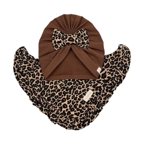 Jesienny zestaw turban kokarda +chusta z motywem panterki